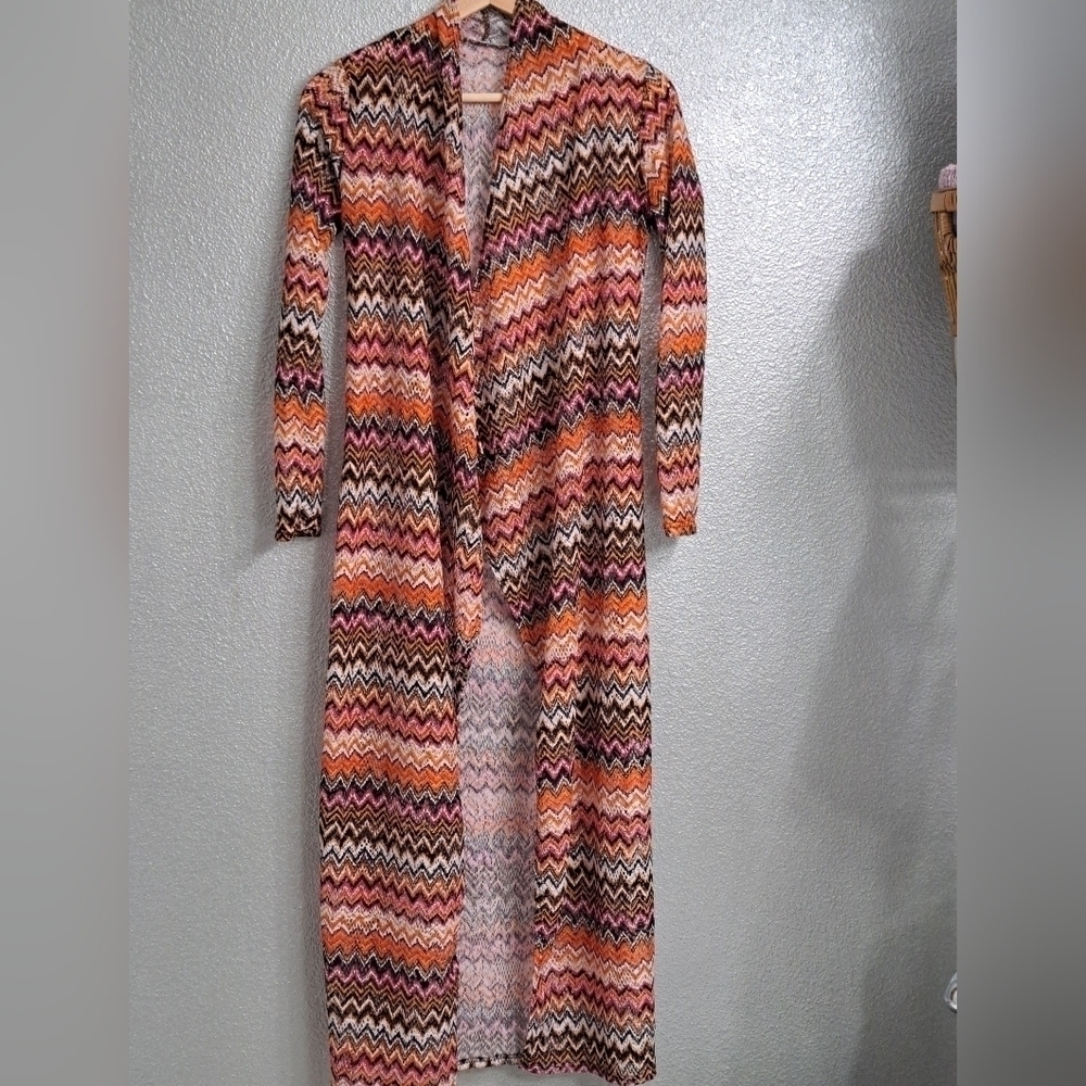 Crocheted Zig Zag Pattern Duster/Cover Up Size M